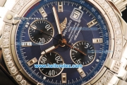 Breitling Chronomat Evolution Chronograph Swiss Valjoux 7750 Automatic Movement Steel Case with Blue Dial and Diamond Bezel