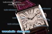 Franck Muller Master Square Swiss Quartz Steel Case with Numeral Markers White Dial and Purple Leather Strap