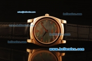 Rolex Cellini Swiss Quartz Rose Gold Case with Green MOP Dial and Black Leather Strap-Numeral Markers