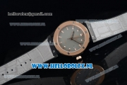 Hublot Classic Fusion Miyota 9015 Automatic Rose Gold Case with Grey Dial Stick Markers and Light Grey Genuine Leather Strap