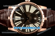 Roger Dubuis Excalibur 36 Miyota 9015 Automatic Rose Gold Case Black Dial With Roman Numeral Markers Brown Leather Strap