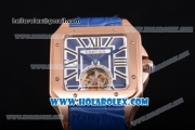 Cartier Santos Tourbillon Asia Automatic Rose Gold Case with Blue Dial and Blue Leather Strap - Roman Numeral Markers