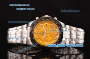 Ferrari Chrono Miyota OS20 Quartz Steel Case PVD Bezel with Steel Strap and Yellow Dial Stick Markers Three Subdials