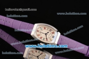 Franck Muller Chronometro Miyota Quartz Steel Case with Diamond Bezel Purple Leather Bracelet and Colorful Numeral Markers