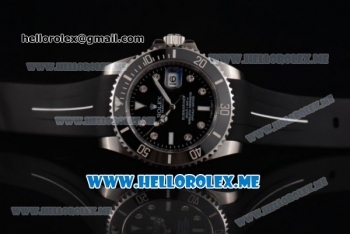 Rolex Submariner Swiss ETA 2836 Automatic Steel Case with Black Dial and Black Rubber Strap Dot Markers