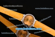 Cartier Ballon Bleu Swiss Quartz Stainless Steel Case with Yellow Leather Strap Diamond Bezel and Yellow Dial