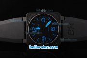 Bell & Ross BR 01-92 Swiss ETA 2836 Automatic Movement PVD Case with Black Dial and Blue Numeral/Stick Marker-Black Rubber Strap Bell & Ross BR 01-92 Swiss ETA 2836 Automatic Movement PVD Case with Black Dial and Blue Numeral/Stick Marker-Black Rubber Strap