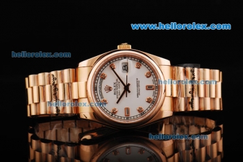 Rolex Day-Date Swiss ETA 2836 Automatic Movement Rose Gold Case with White Dial and Diamond Hour Markers