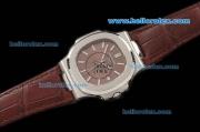 Patek Philippe Nautilus Swiss ETA 2892 Automatic Movement Steel Case with Brown Dial and Brown Leather Strap