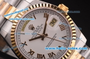 Rolex Day-Date Swiss ETA 2836 Automatic Two Tone Case with White Dial and Roman Markers