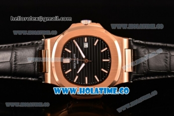 Patek Philippe Nautilus Asia Automatic Rose Gold Case with Black Dial and White Sitck Markers