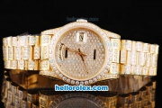 Rolex Day-Date Oyster Perpetual Swiss ETA 2836 Automatic Movement ETA Case Full Gold and Diamond with Diamond Dial