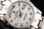 Rolex Day-Date Automatic Movement White Dial with Diamond Bezel and Steel Case-Diamond Marking