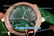 Cartier Ballon Bleu Swiss Quartz Rose Gold Case with Green Leather Strap Diamond Bezel and Green Dial