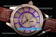 Jaeger-LeCoultre Lady Miyota Quartz Steel Case with White MOP Dial Purple Stick Markers and Brown Leather Strap - Diamonds Bezel