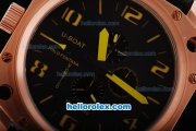 U-Boat Thousands of Feet Chronograph Automatic Rose Gold Bezel with Black Dial-Yellow Marking