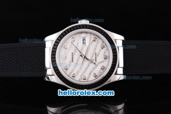 Rolex Datejust New Model Oyster Perpetual ETA Case with Black Diamond Bezel and White Diamond Crested Dial-Black Rubber Strap