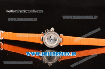 Cartier Pasha C Swiss Quartz Steel Case with Diamonds Bezel and Orange Leather Strap