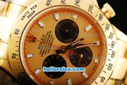 Rolex Daytona Swiss Valjoux 7750 Chronograph Movement Full Gold with Black Subdials and White Stick Marker