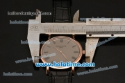 Patek Philippe Calatrava Miyota OS2035 Quartz Rose Gold Case with Roman Numeral Markers Grey Dial and Black Leather Strap