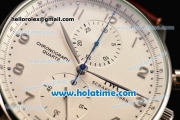 IWC Portuguese Chrono Miyota OS20 Quartz Steel Case with Brown Leather Strap and White Dial