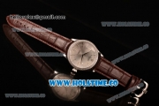 Rolex Cellini Asia Automatic Steel Case with Silver Dial Stick Markers and Brown Leather Strap - Diamonds Bezel (BP)
