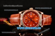 Rolex Day-Date Asia 2813 Automatic Rose Gold Case with Orange Dial Stick Markers and Orange Leather Strap