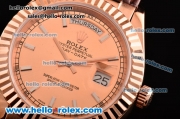 Rolex Day-Date Asia 2813 Automatic Rose Gold Case with Brown Leather Strap Stick Markers and Pink Dial