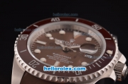 Rolex Submariner Asia 2813 Automatic Steel Case Brown Ceramic Bezel with Brown Dial and Brown Rubber Strap - ETA Coating