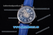 Cartier Rotonde de Cartier Astrotourbillon Asia 2813 Automatic Steel Case with Blue Dial Roman Numeral Markers and Blue Leather Strap