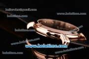 Vacheron Constantin Malte Miyota Quartz Rose Gold Case with Black Leather Bracelet Diamond Markers and Black Dial