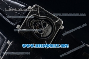 Bell & Ross BR 01 Burning Skull Asia Automatic Steel Case with Skull Dial and Black Leather Strap - 1:1 Original(AAAF)