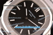 Patek Philippe Nautilus Swiss ETA 2824 Automatic Full Steel with White Stick Markers and Black Dial