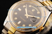 Rolex Day Date II Oyster Perpetual Automatic Movement Black Dial with Diamond Bezel - Diamond Markers and Two Tone Strap