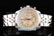 Breitling Bentley Motors Swiss Valjoux 7750 Chronograph Movement Full Beige Dial with Silver Stick Marker and SS Strap