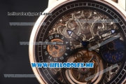 Cartier Ronde De MoonPhase Swiss Tourbillon Manual Winding Rose Gold Case with Skeleton Dial and Black Leather Strap