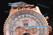 Breitling Navitime Tourbillon Automatic Movement Rose Gold Case with Rose Gold Stick Markers-White Dial and Rose Gold Strap