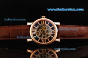 Cartier Rotonde De Cartier Skeleton Automatic Movement Rose Gold Case with Rose Gold Markers and Brown Leather Strap Cartier Rotonde De Cartier Skeleton Automatic Movement Rose Gold Case with Rose Gold Markers and Brown Leather Strap