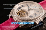 Cartier Cle de Cartier Flying Tourbillon Swiss Tourbillon Manual Steel Case with White Dial and Pink Leather Strap (ZF)