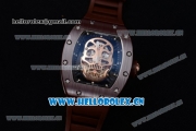 Richard Mille RM052 Miyota 9015 Automatic Ceramic Case with Skull Dial Dot Markers and Brown Rubber Strap