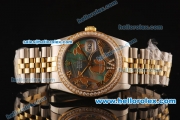 Rolex Datejust Asia 2813 Automatic Full Steel Case with Yellow Gold/Diamond Bezel and Green MOP Dial-Two Tone Strap