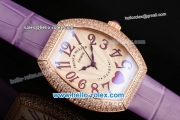 Franck Muller Heart Swiss Quartz Rose Gold Case with Purple Leather Strap Diamond Bezel and White Dial - ETA Coating