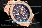 Hublot Big Bang Swiss Valjoux 7750 Automatic Movement Rose Gold Case with Diamond Bezel-Black Dial and Black Rubber Strap