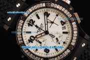 Hublot Big Bang Chronograph Swiss Quartz Movement White Dial with Diamond Bezel and Black Rubber Strap-Lady Model