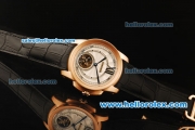 Cartier Calibre Swiss Tourbillon Manual Winding Movement Rose Gold Case with White Dial and Black Leather Strap