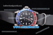 Rolex GMT-Master Asia 2813 Automatic Steel Case with Black Dial Grey Nylon Strap and Blue/Red Bezel