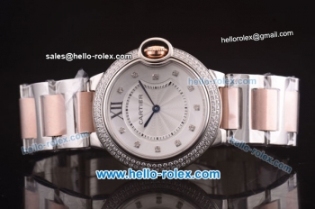 Cartier Ballon Bleu De Miyota Quartz Movement Diamond Bezel with Diamond Markers and Two Tone Strap