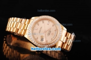 Rolex Day Date II Automatic Movement Full Rose Gold with Diamond Bezel-Diamond Markers and Rose Gold Dial