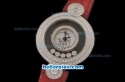 Chopard Happy Sport Swiss Quartz Movement White Dial with Diamond Bezel and Red Leather Strap