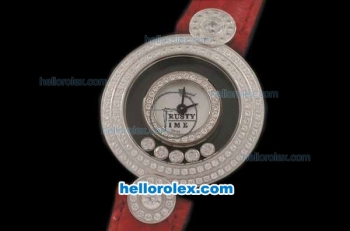 Chopard Happy Sport Swiss Quartz Movement White Dial with Diamond Bezel and Red Leather Strap